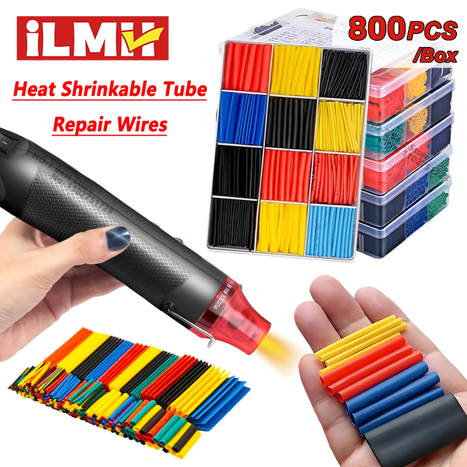 Schrumpfschlauch-Set, thermobeständiger Schlauch, Schrumpfschlauch, Wickeldraht, Verpackung, elektrischer Anschlusskabel, Isolierung, ummantelt Image