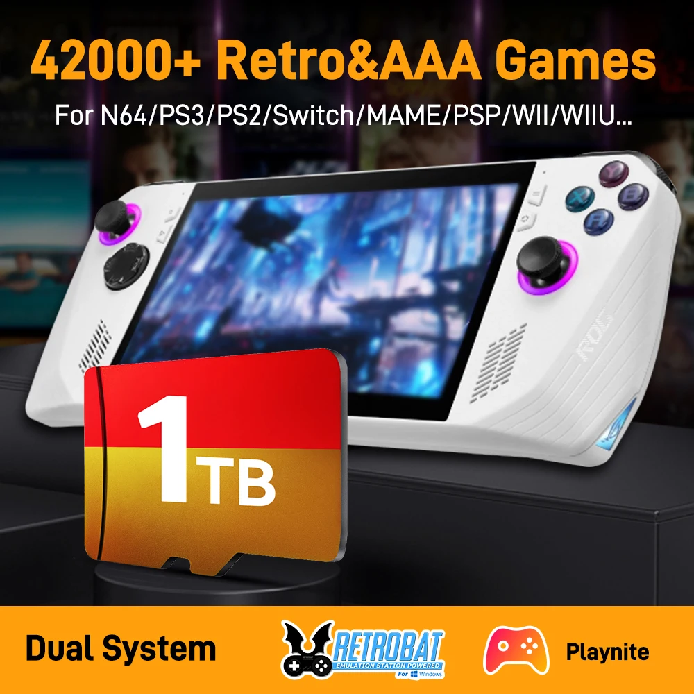 Retrobat&Playnite 1 TB Speicherkarte für ROG ALLY/Ayaneo/OneXPlayer/Win PC TF-Karte mit 42000+ Retro-Spielen für N64/Switch/PSP/PS3 Image