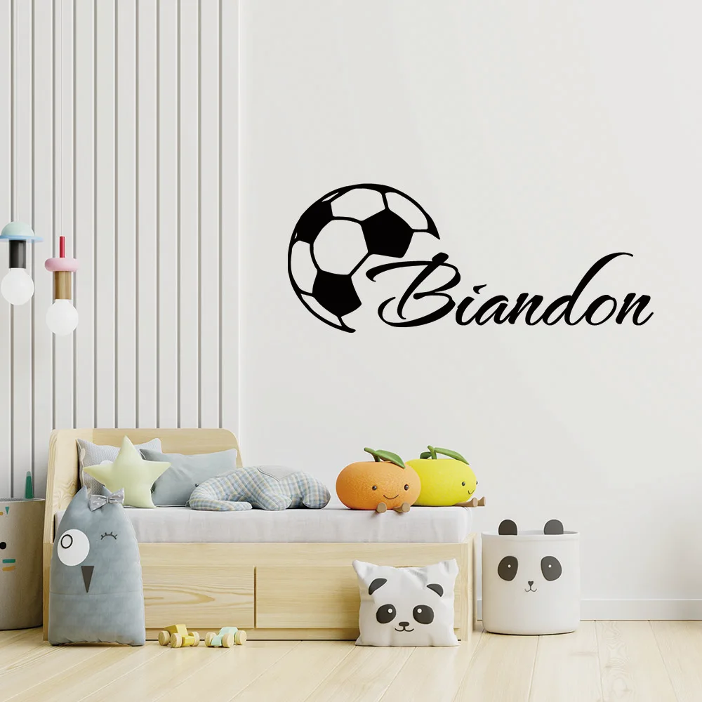 1 Stück personalisierter Fußball-Wandaufkleber mit individuellem Namen, Vinyl-Wandsticker, Heimdekoration, Aufkleber für Flurdekoration, Zubehör