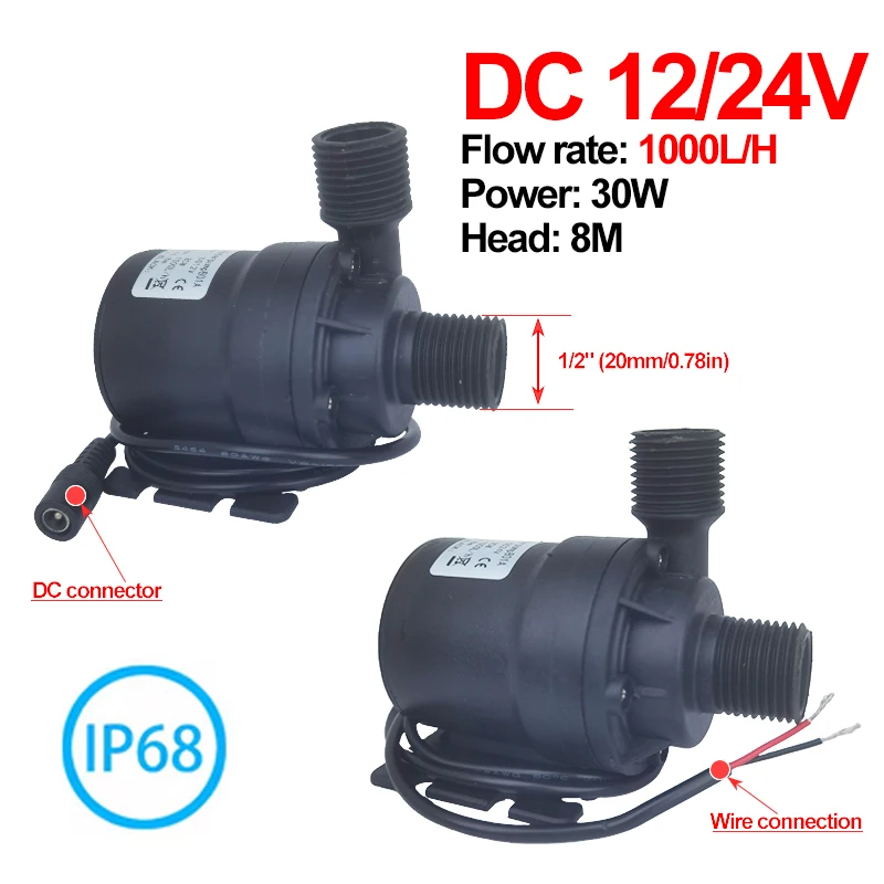 DC12V/DC24V 1000L/H Bürstenlosen Motor Wasserdichte Tauchpumpe Für Brunnen Warmwasserbereiter Dusche Booster Pumpe