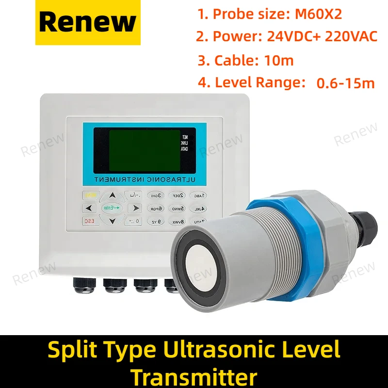 Split-Typ-Ultraschall-Füllstandsmesser, 4–20 mA, Relais, Hart-Ausgangssensor, 24 V DC, 220 VAC, Leistung, 4 Drähte, Füllstandsmessgeräte Image
