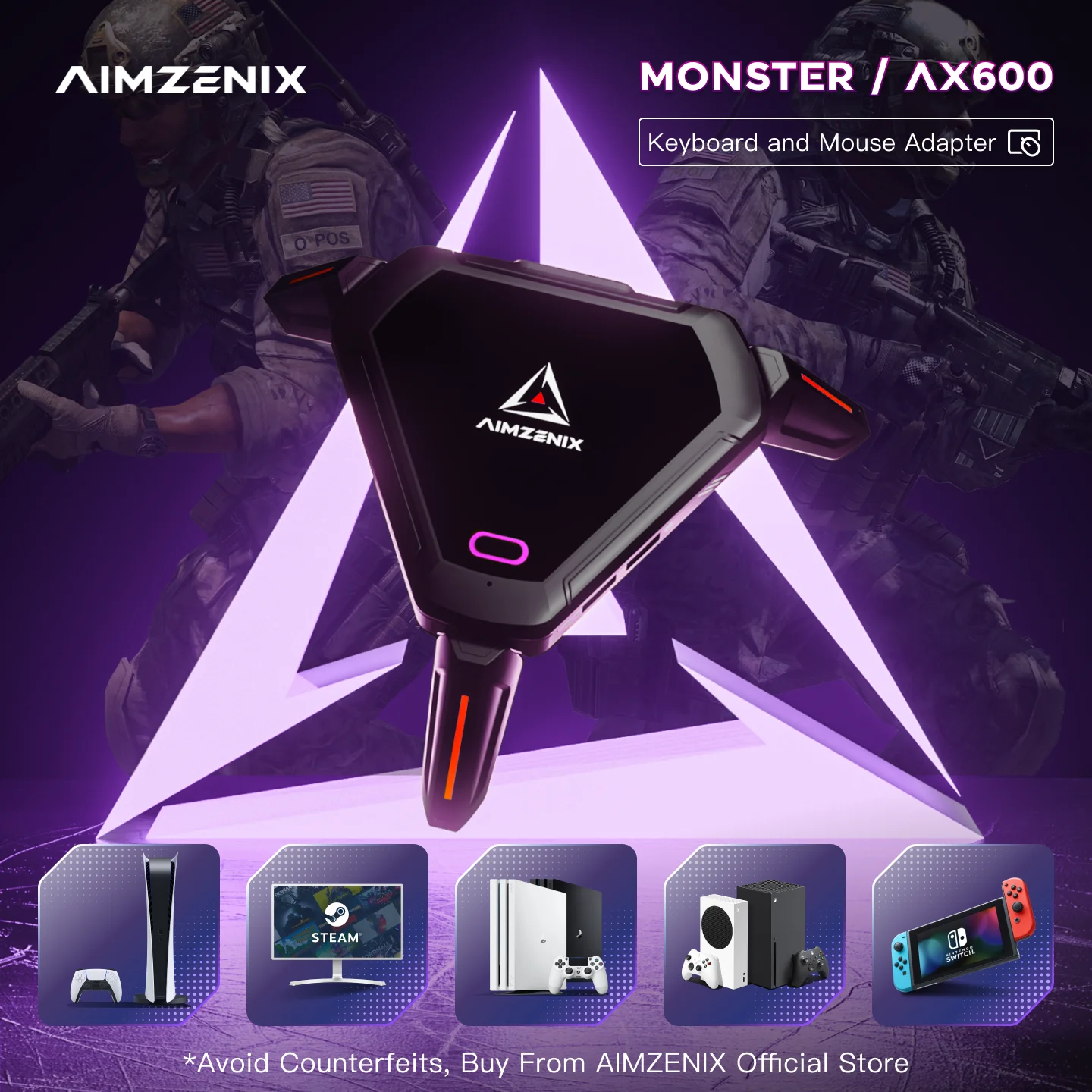 AIMZENIX MONSTER K&M Spieladapter für PS5, PS4, XONE, X360, XSS, XSX, N-Switch, zum Spielen von COD, R6, Apex Image
