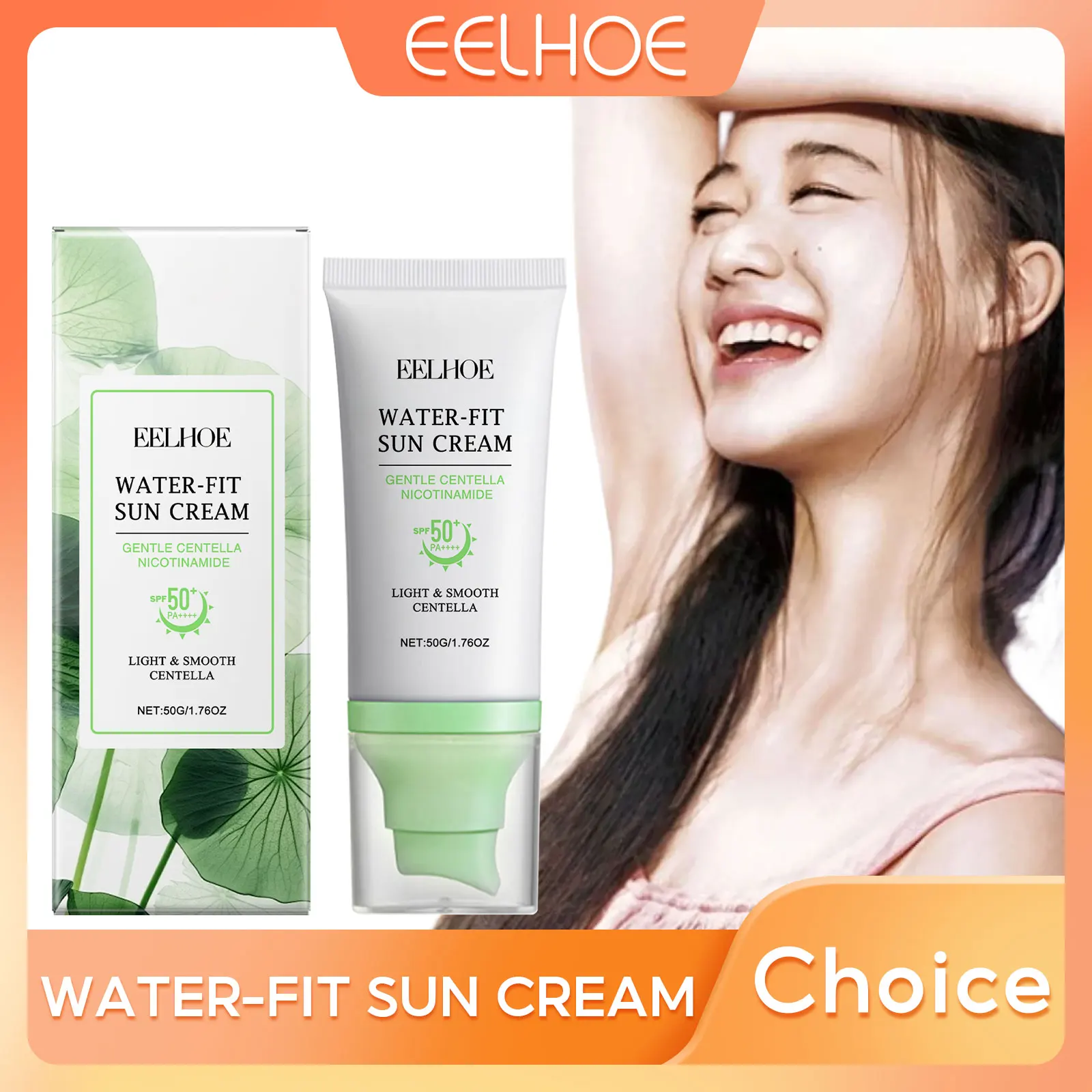 EELHOE Centella Sonnenschutz Spf50, Anti-UV-Schutz, Ölkontrolle, erfrischend, wasserdicht, tief feuchtigkeitsspendender Hautschutz, Sonnenschutz, 50 g Image