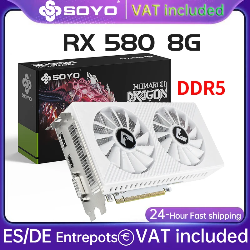 Soyo grafikkarten radeon rx580 8g gddr5 speicher videospiel karte pcie 3,0x16 gpu desktop computer komponenten amd rx 8g