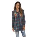 Camicia casual ricamata a fiori Boho a quadri per donne per il lavoro e l'uso quotidiano per San Valentino