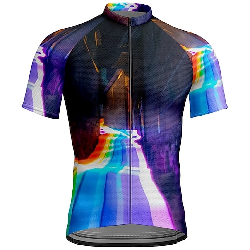 Herren Radtrikot Regenbogen Kurzarm Fahhrad T-Shirt Trikot mit 3 Gesäßtaschen Mountainbike MTB Schnelltrocknend Anatomisches Design Feuchtigkeitsableitend Atmungsaktiv Sport Schwarz Bekleidung Image