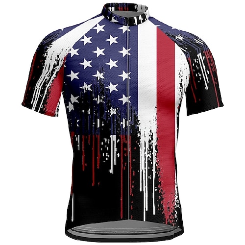 Amerikas 250. Jahrestag Tag der Unabhängigkeit Herren Radtrikot Schädel Nationalflagge Kurzarm Fahhrad T-Shirt Trikot mit 3 Gesäßtaschen Mountainbike MTB Schnelltrocknend Anatomisches Design Image
