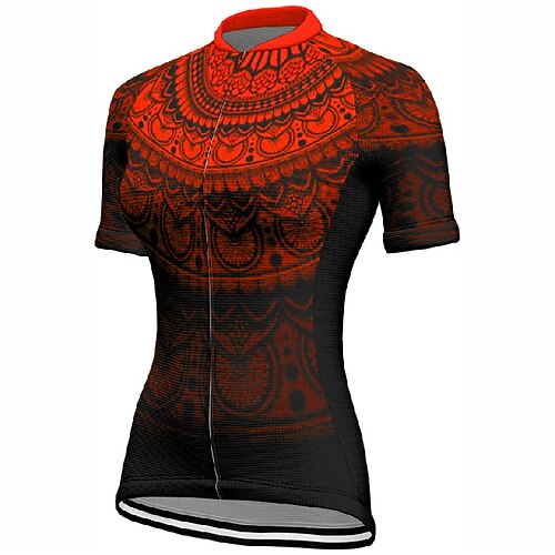 Damen Radtrikot Farbverlauf Blume Kurzarm Fahhrad T-Shirt Trikot mit 3 Gesäßtaschen Mountainbike MTB Schnelltrocknend Anatomisches Design Feuchtigkeitsableitend Atmungsaktiv Sport Rot Blau Purpur Image