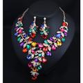 Ensemble de bijoux de mariée pour femme collier et boucles d'oreilles en alliage de strass en cristal fleurs colorées pour mariages et fêtes