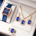 Ensemble de 5 montres à quartz vintage pour femmes montre-bracelet analogique carrée verte bijoux en strass - Cadeau parfait pour maman