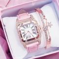 Montre à quartz analogique avec diamants pour femme cadran carré étoilé et bracelet en cuir pour femme