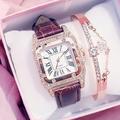 Montre à quartz analogique avec diamants pour femme cadran carré étoilé et bracelet en cuir pour femme