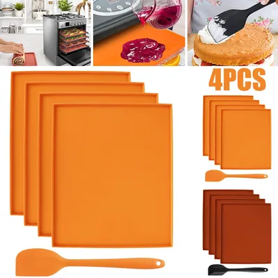 4Pcs Silicone Dehydrator Mats with Edge Non-stick Dehydrator Sheets Multifunctional Dehydrator Trays