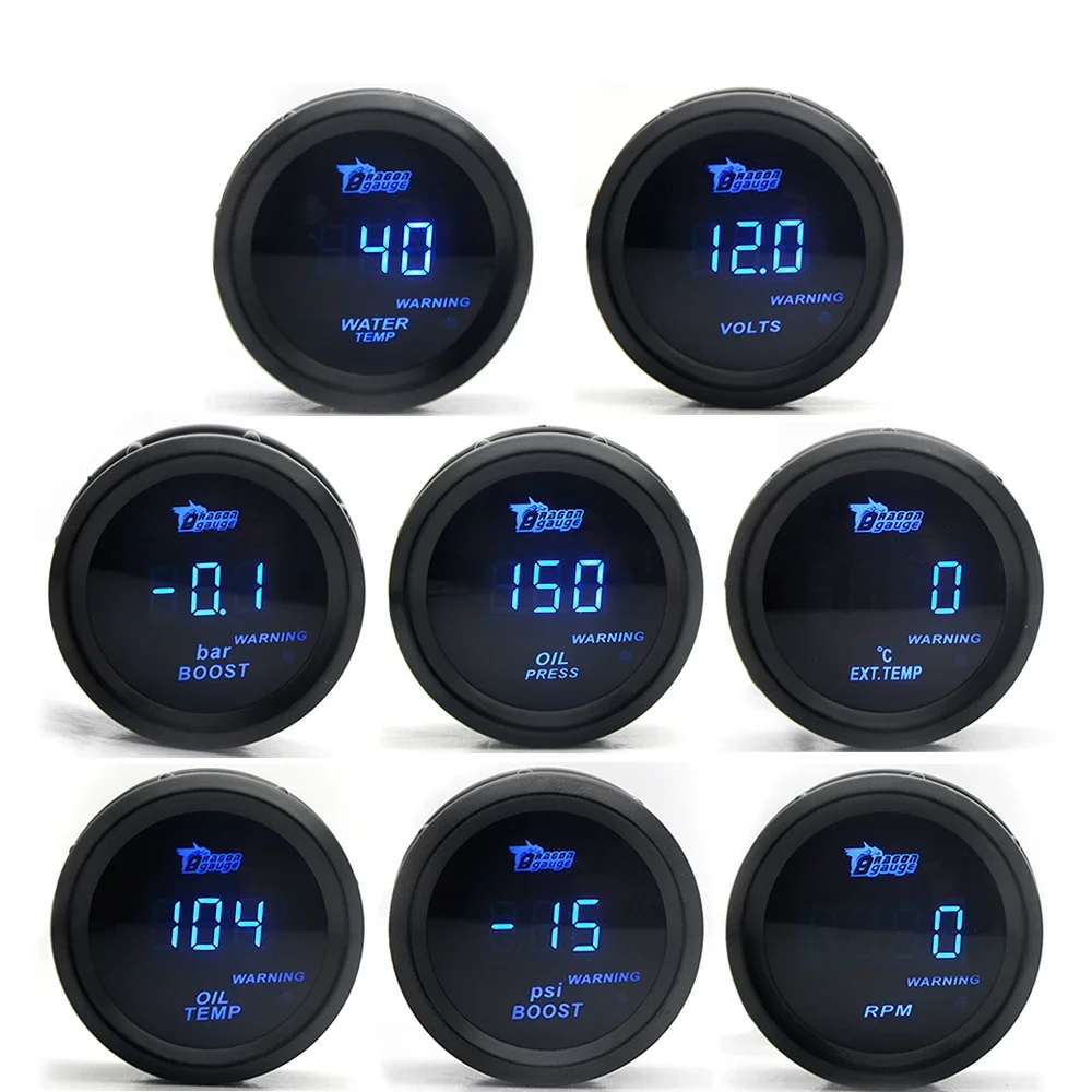 2 "52mm Auto Digitale Turbo Boost Gauge PSI BAR Temperatura Dell'acqua Temp Olio Manometro Olio Voltmetro EGT Contagiri RPM manometro