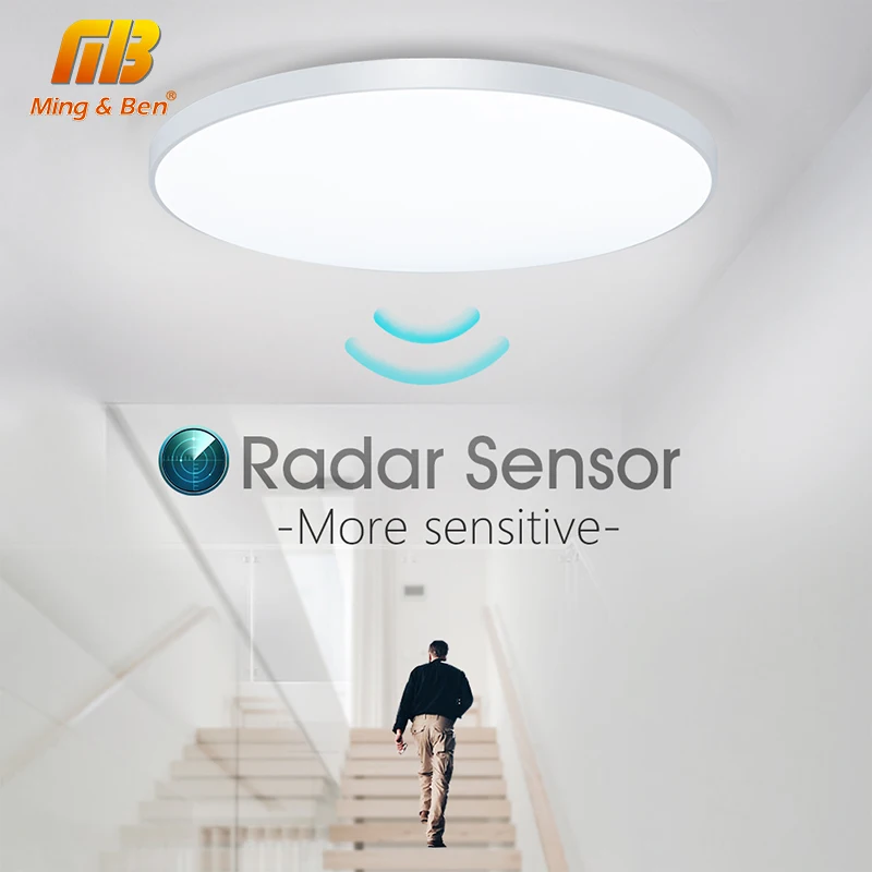MINGBEN Radar Sensor Ceiling Light Photosensitive Motion Sensor Automatic Sensing 15W 20W 40W Ac220V LED Light Corridor Garage