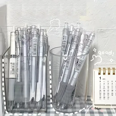 Large Capacity Acrylic Transparent Pen Holder Student Desktop Organizer Box For Men Women Simple Design Crystal Shape