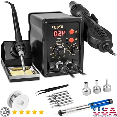 2 in 1 Soldering Station Hot Air Rework Station Kit Dual Temperature Control LED Display Soldering