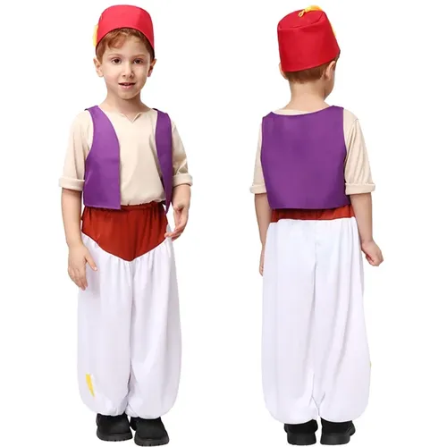 Costume d'Halloween du Prince Aladdin pour Enfant Garçon, Ensemble de Tenues de Jeu en Plis, Déguisement de ix