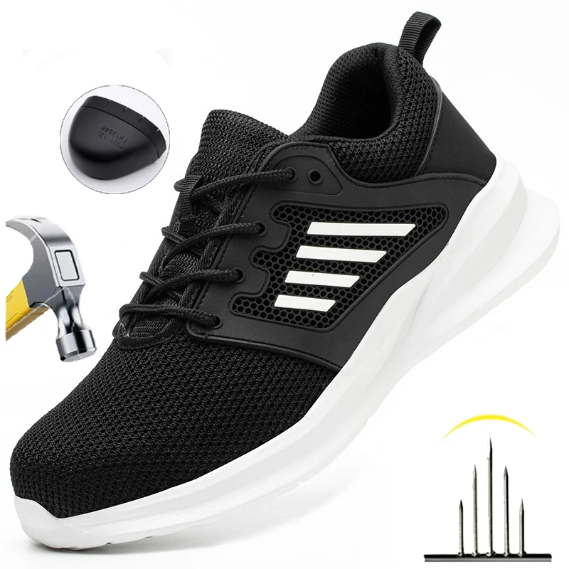 Chaussures de sécurité anti-écrasement pour hommes, chaussures de sécurité Parker en acier, chaussures de tennis de sécurité industrielles, bottes de travail noires d