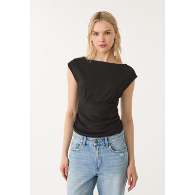 Stradivarius Creased T-shirt with cap sleeves Black L