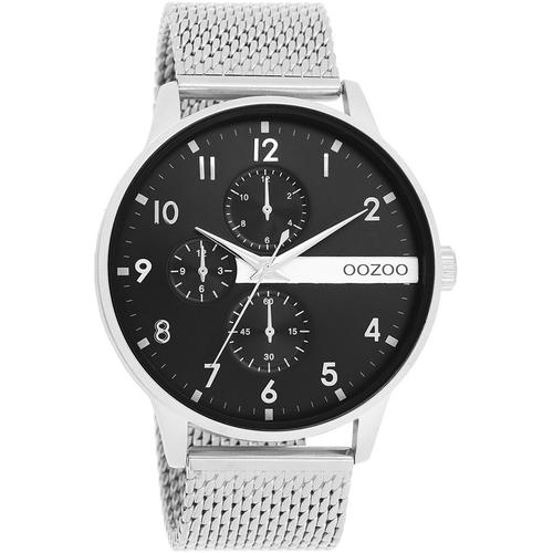 Quarzuhr OOZOO, silber (silberfarben, schwarz), Armbanduhren, Herren, Armbanduhr, Herrenuhr, Lederarmband