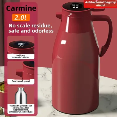 1/1.3/2L Thermos Glass Liner Vacuum Flasks Large Capacity Water Bottle Kitchen Thermal Kettle Household Digital Display Coffee