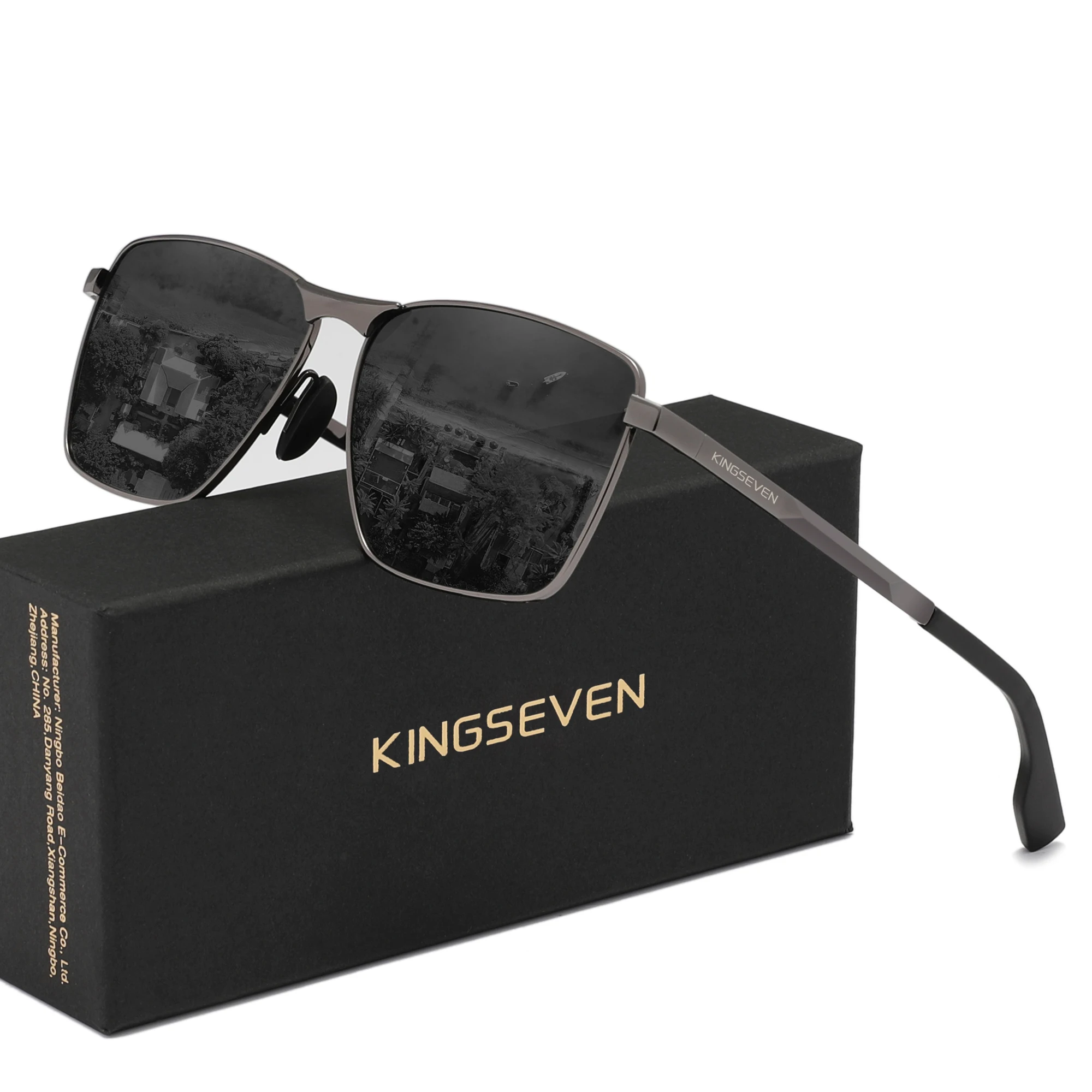 KINGSEVEN 2025, klassische polarisierte Sonnenbrille für Männer und Frauen, quadratischer Legierungsrahmen, Antireflexionsbrille, Luxusbrille Image