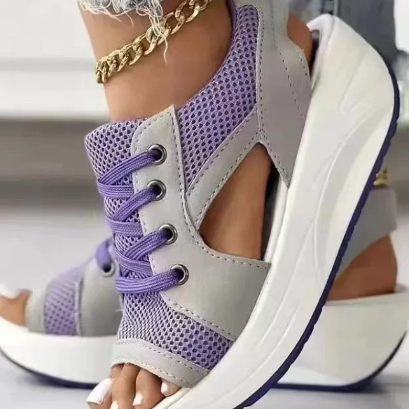 Mode Frauen Sandalen Sommer Neue Dame Plattform Chunky Komfortable Mesh Offene spitze Casual Sport Damen Schuhe Plus Größe 43