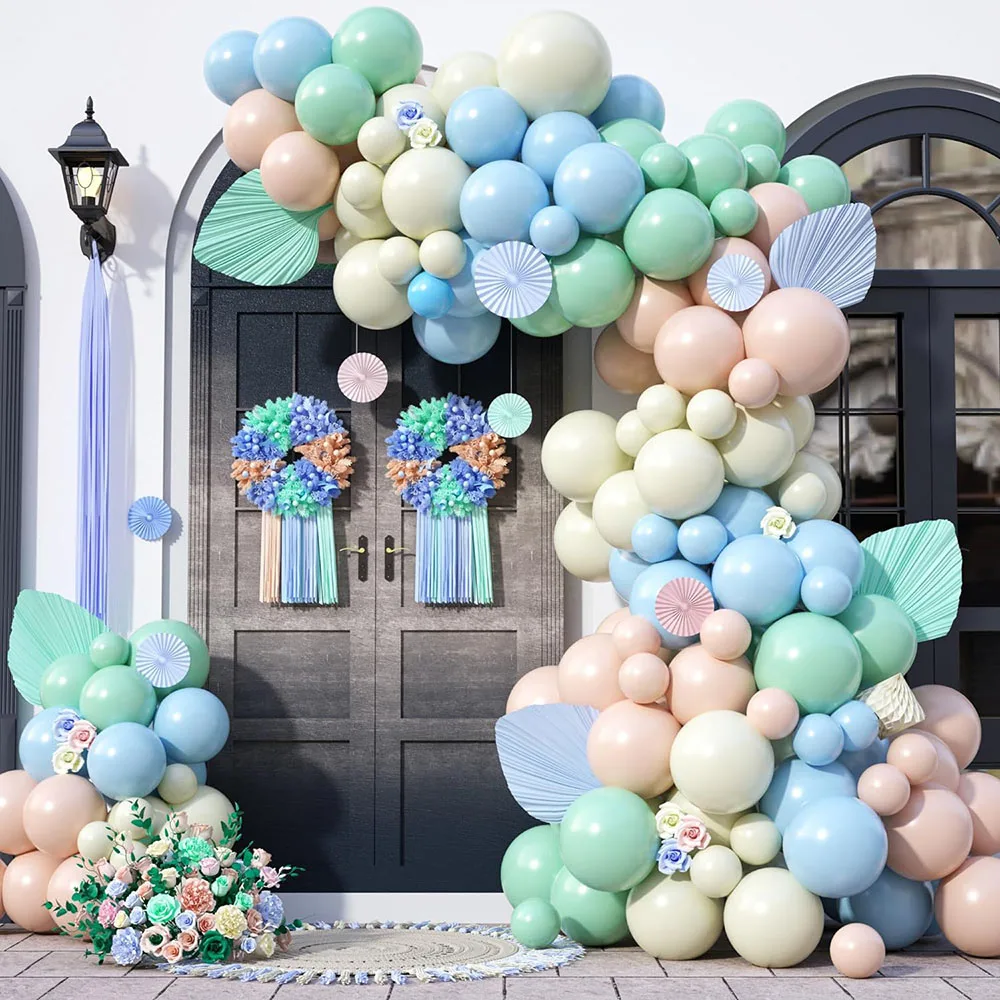 Ballon-Girlanden-Set, hellblaues cremefarbenes Ballon-Girlanden-Bogen-Set, mit Macaron-Orange-Grün-Ballon, Latex-Ballon für Geburtstagsfeier, Babyparty, Hochzeit, Jahrestag, Party-Dekoration Image
