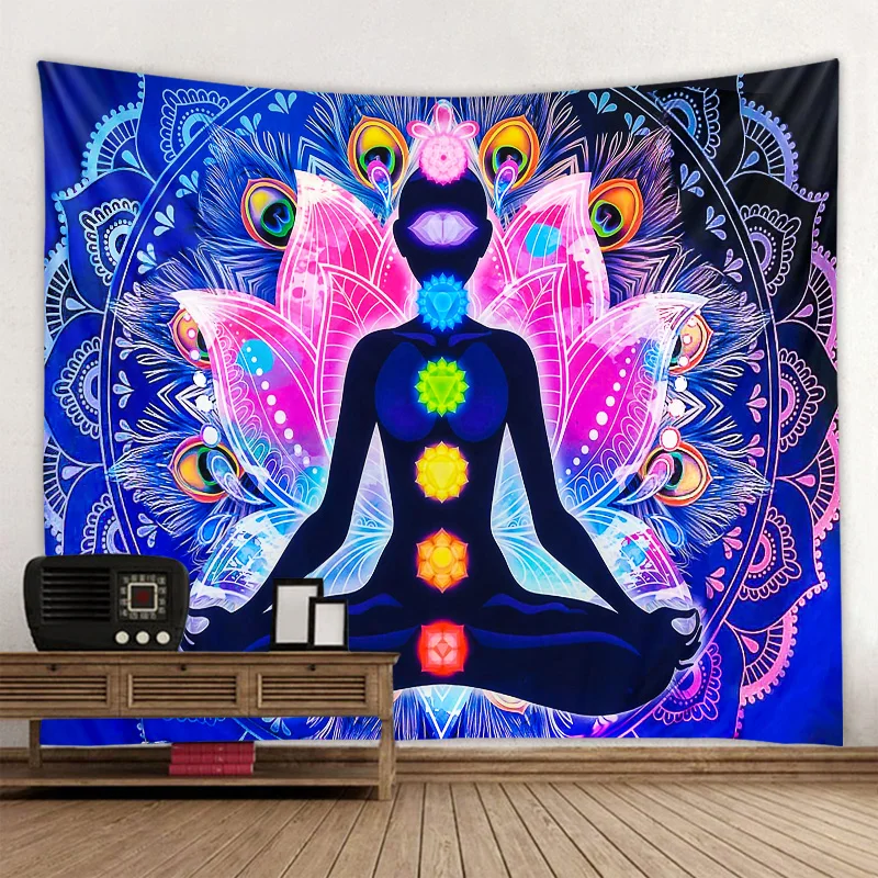 Meditation Sieben Chakra Tapisserie Indischer Buddha Wanddekoration Mandala Tapisserie Hexerei Bohemian Hippie Home Decor Yoga Matte
