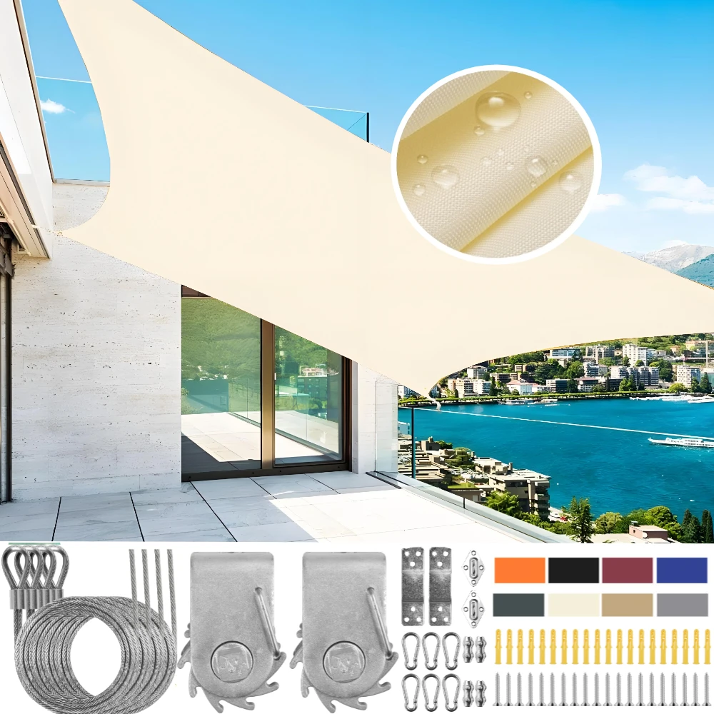Wasserdichtes, rechteckiges Sonnensegel mit Befestigungsset, Überdachung, einfach zu installieren, für Outdoor, Garten, Terrasse, Markise, Sonnenschutzzelt Image