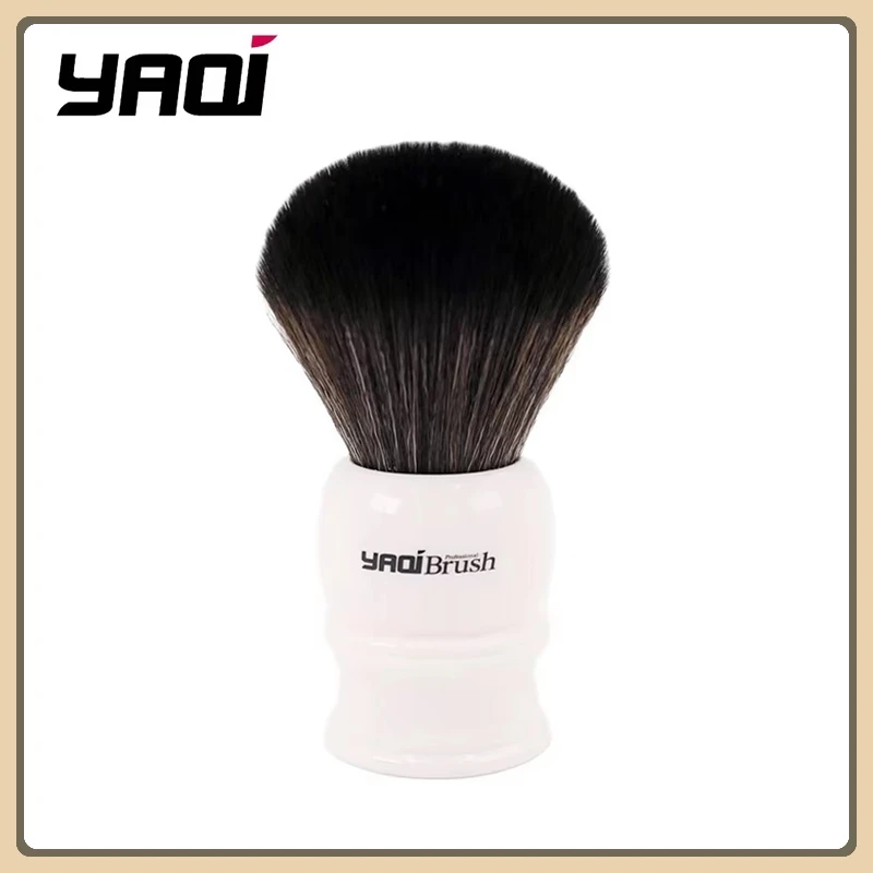 Yaqi 30 mm Größe Knoten, weißer Griff, schwarzer Kunsthaar-Rasierpinsel, nasse Rasierpinsel für Männer, Rasierprodukte Image