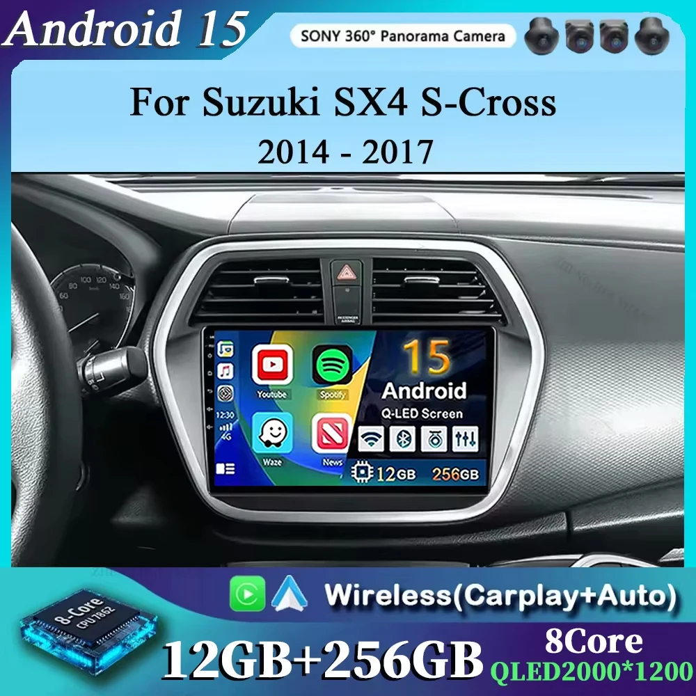 Für Suzuki SX4 S-Cross 2014 2015 2016 2017 Android 15 Auto Radio Multimedia Player Stereo GPS WIFI + 4G drahtlose Carplay Auto video Image
