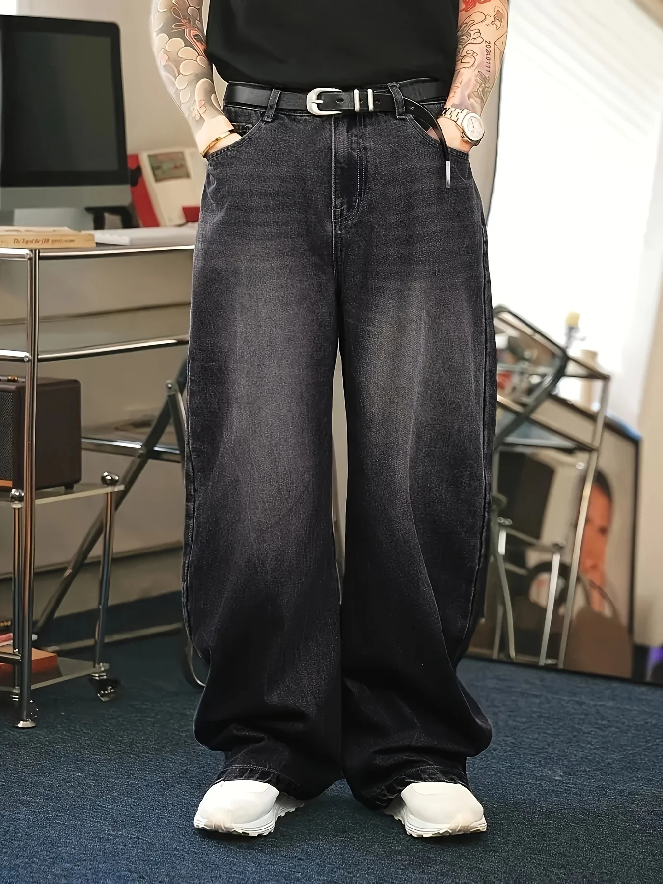 1 Stück Herren Daily Travel Casual American Street Loose Jeans, Schwarz, Hellblau, Meeresblau Fashion Street Style Retro Lantern Jeans Denim Hose