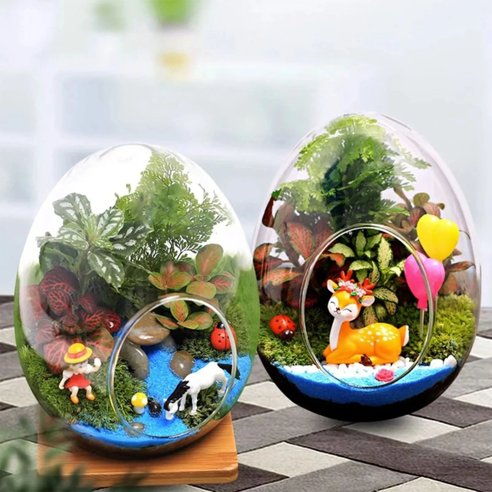 2025 Ostern Dekoration Vase Desktop Sukkulente Glas Pflanzen Blumentopf Kreative Ei Form Micro Landschaft Moos Blumentopf