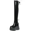 Winterschuhe für Damen, große Größe 43, 44, 45, 46, 47, Lackleder, Keilabsatz, Overknee-Stiefel, Plateaupumps, große Schuhe