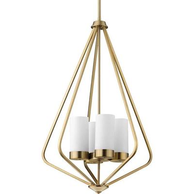 Progress Lighting 247424 - 4 Light Brushed Bronze Etched White Glass Contemporary Style Elara Collection Pendant Light Fixture (FOUR-LIGHT MODERN BRUSHED BRONZE PENDANT HANGING LIGHT (P500305-109))