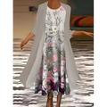 Set da abito da donna Abito maxi Abito estivo Vacanza Casual Ombre Stampa floreale Manica 3/4 Collo rotondo Invitata a un matrimonio Compleanno Verde Grigio Estate Primavera Vestibilità regolare