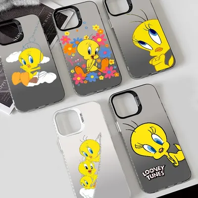 1PC Cute Tweetys Bird Cartoon Phone Case Phone Case IMD color silver shell For iPhone 16 15 14 13 12