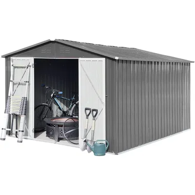10x12 FT Outdoor Storage Shed, Metal Garden Tool Shed with Updated Frame Structure and Lockable