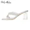 Onlymaker Women Clear Chunky Heels Sandals Ankle Buckle PVC Band Square Toe Comfortable Wedding