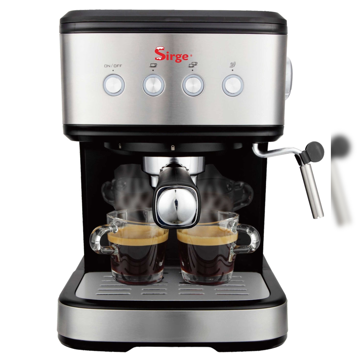 Sirge Espresso- und Cappuccinomaschine für Pulverkaffee und Pads. 1100 W. Italienische 15-bar-Pumpe mit 3 Filtern im Lieferumfang enthalten Image