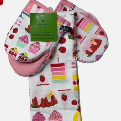 Kate Spade Kitchen | Kate Spade Cupcake And Cherry Kitchen Set- 2 Mini Mitts & 3 Towelssee Photos: | Color: Green/Pink | Size: Os