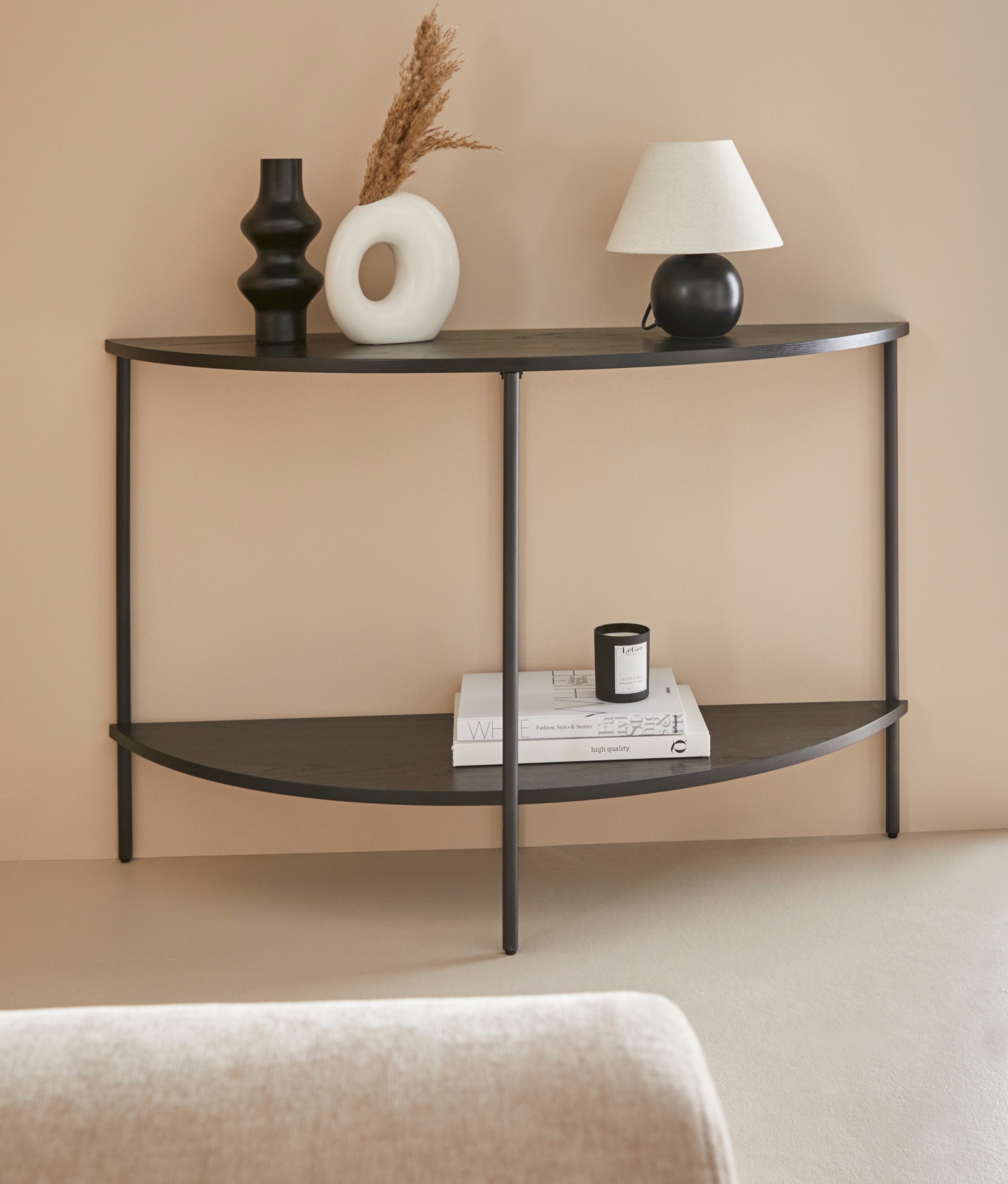 Konsolentisch "Leonore, TOPSELLER, OTTOs Choice", schwarz, B:120cm H:76cm T:40cm, LEGER HOME BY LENA GERCKE, Tische, Konsolentisch, aus massivem Eschenholzfurnier, pulverbeschichtetes Metallgestell