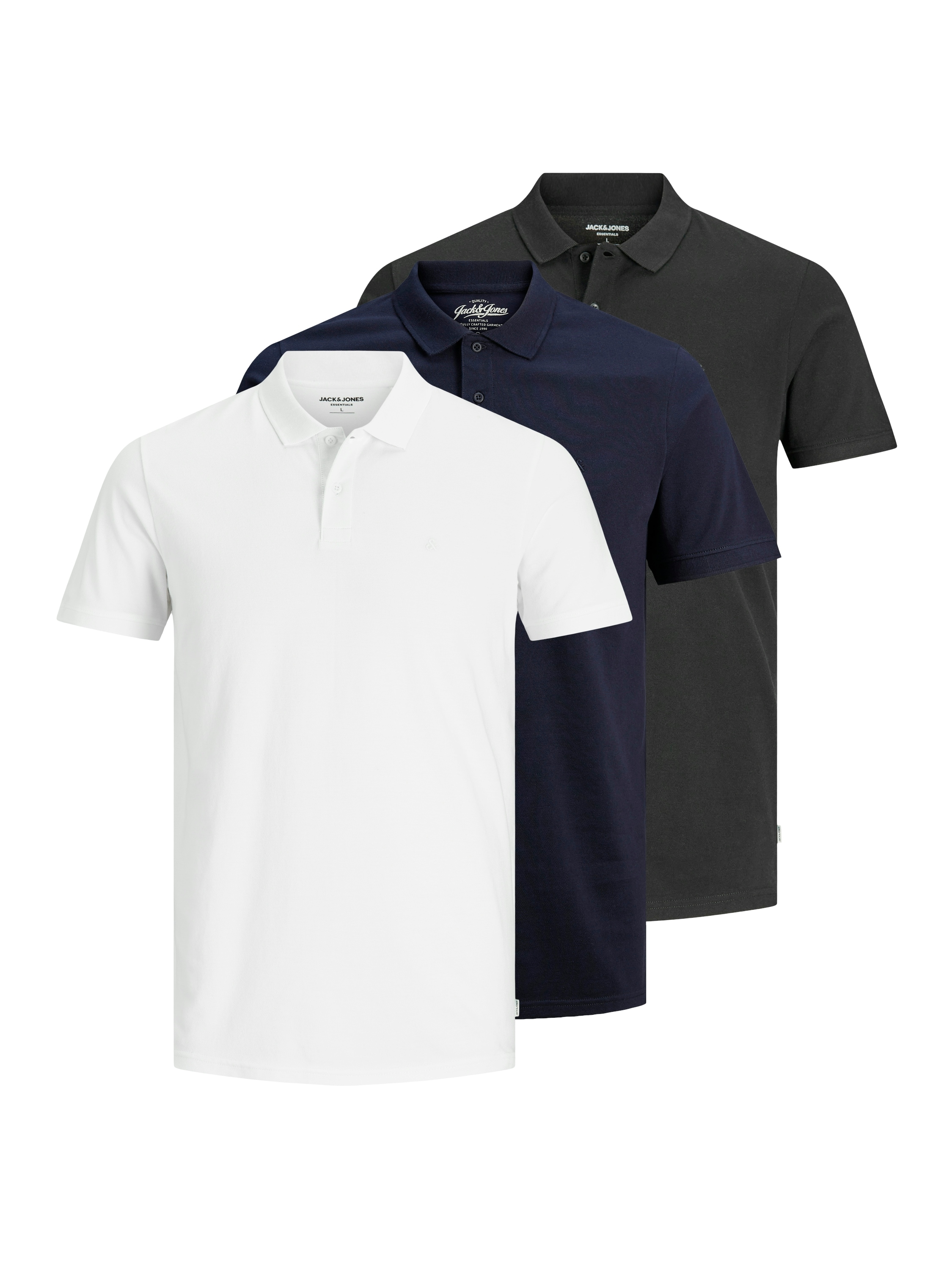 Poloshirt JACK & JONES "JJEBASIC POLO SS 3PK MP NOOS", Herren, Gr. XS, navy blazer pack:with weiß, schwarz, Jersey, Obermaterial: 100% Baumwolle, unifarben, slim fit, Shirts