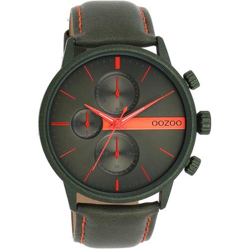 Quarzuhr OOZOO, grün (khaki), Armbanduhren, Herren, Armbanduhr, Herrenuhr, Lederarmband, Chrono-Look