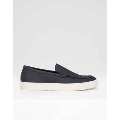 Navy Textured Slip On Loafers