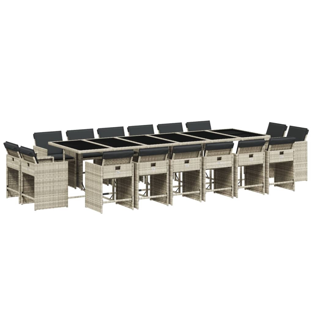 vidaXL 17-tlg. Garten-Essgruppe mit Kissen Hellgrau Poly Rattan Image