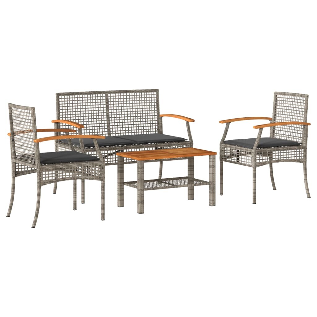 vidaXL 4-tlg. Garten-Lounge-Set mit Kissen Grau Poly Rattan Image