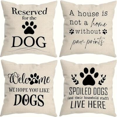 TEMU 4-pack Dog Lovers Decorative Pillow Covers, Contemporary Style, Assorted Dog-themed Quotes, Linen Cushion Cases, Home Sofa & Bed Decor, Fits 16x16, 18x18, 20x20 Inch Inserts, Gift Idea